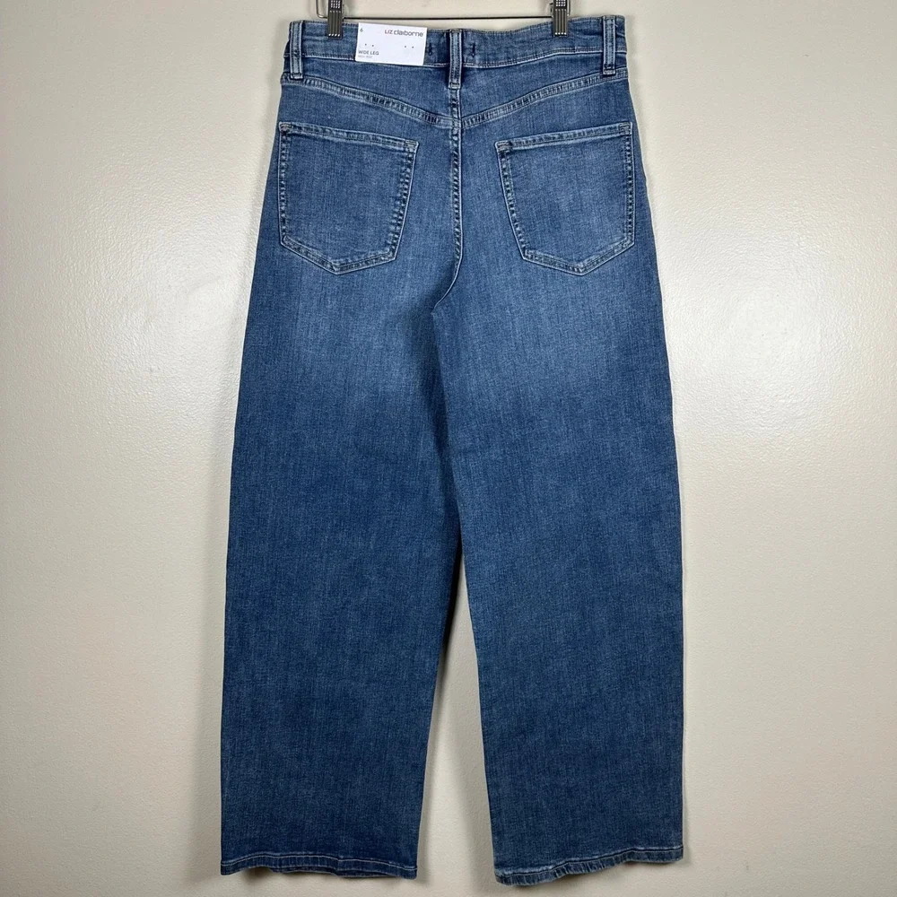 Liz Claiborne Women's 6 Wide Leg Jeans Blue Parkside Wash High Rise Stretch NEW